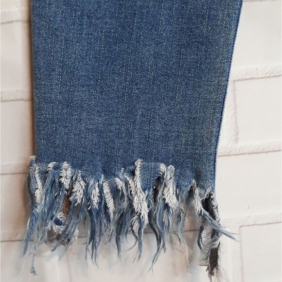 Free People Women's Distressed Skinny Stretch Denim Raw Hem Ankle Blue Jeans 24 - Picture 8 of 11